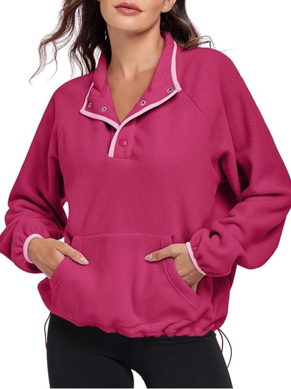 Women’s Cozy Snap-Front Fleece Pullover - burgundy M zz1-06